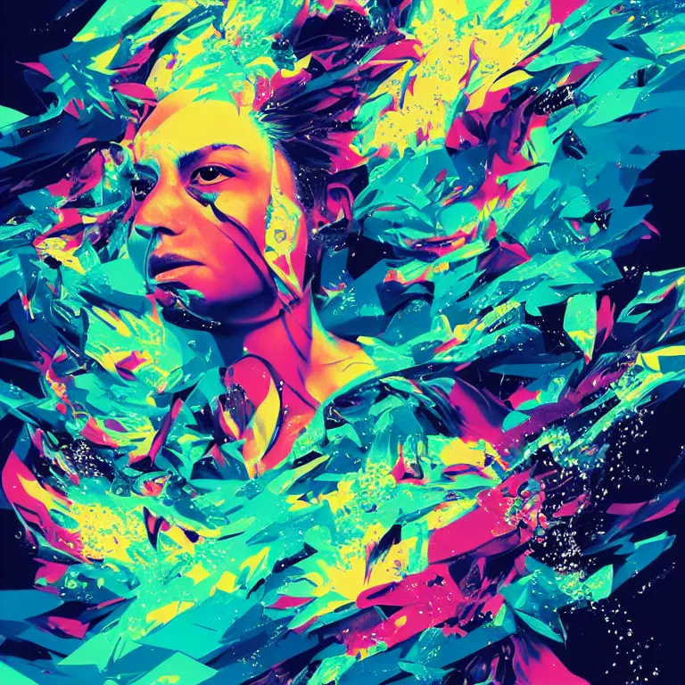 Prompt: queen in a chaotic storm of liquid smoke multicolor splash portrait, by petros afshar, sabbas apterus, brian sum, ross tran, tom whalen, shattered diamond, bubbly underwater scenery, radiant light