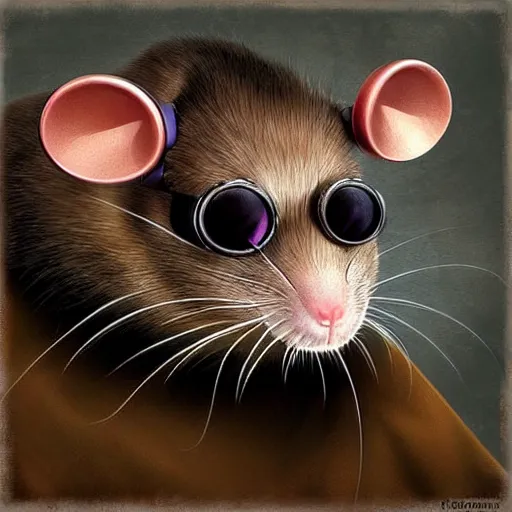 Image similar to a rat with steampunk googles, by Peter Holme III