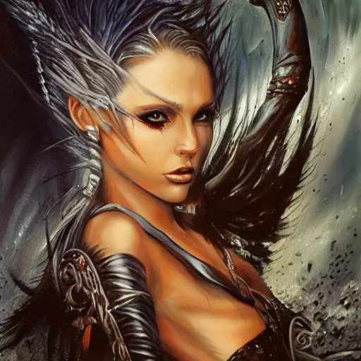 Image similar to a painting in the style of theodore jasper and in the style of luis royo.