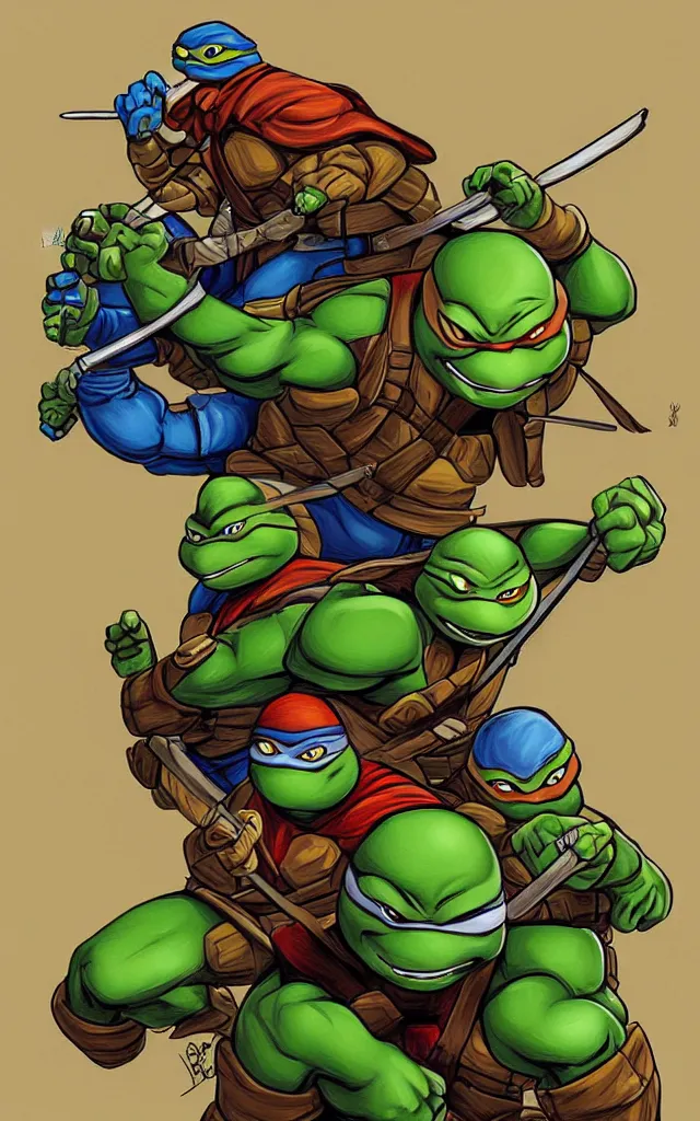 Image similar to Teenage mutant ninja turtle digital painting by brom