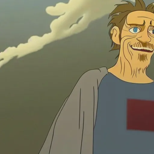 Image similar to a still of willem dafoe in spirited away, clean composition, beautiful background