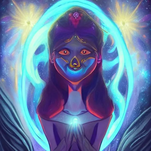 Image similar to a stylized portrait for an avatar of an awesome cosmic powerful anthropomorphic foxfolk mage themed around death and the stars and the cosmos, in the style of dnd beyond avatar portraits, beautiful, artistic, elegant, lens flare, magical, lens flare, nature, realism, stylized, art by jeff easley