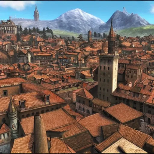 Prompt: the city of bologna in the style of the city of whiterun from skyrim