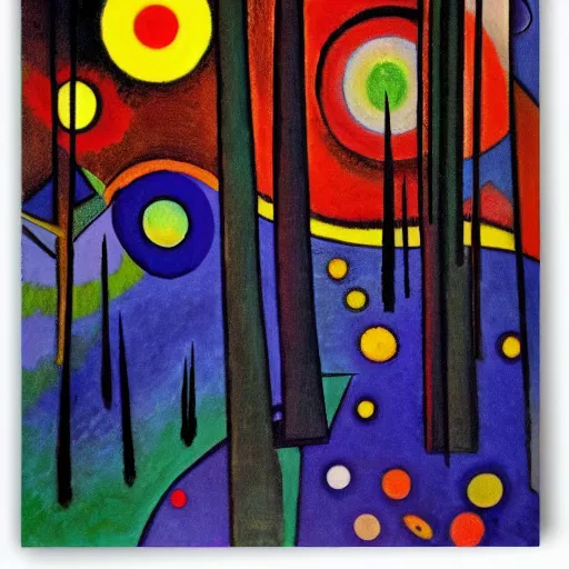 Image similar to a forest with eyes night by kandinsky