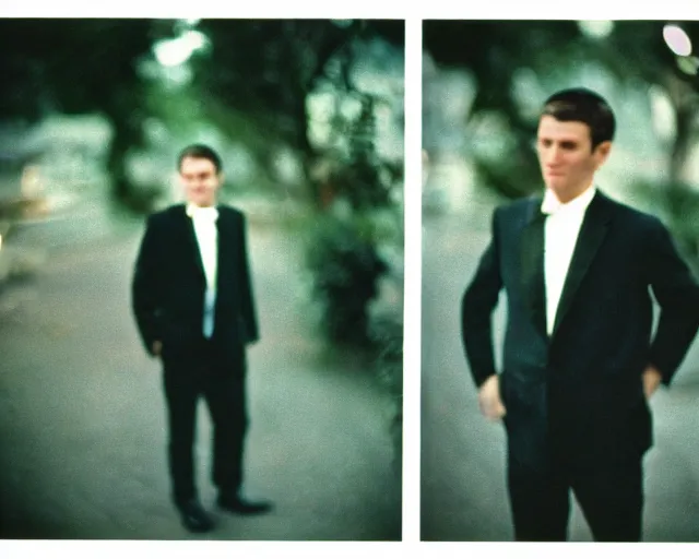 Prompt: a lomographic photo of very confident man in formal cloth, year 1 9 7 0, cinestill, bokeh