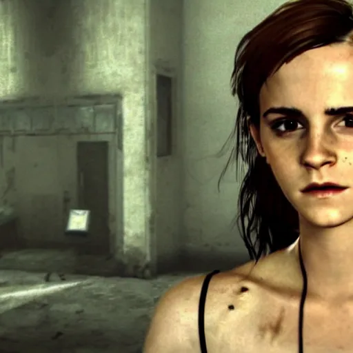 Image similar to Screenshot of Emma Watson as a character in Outlast video game