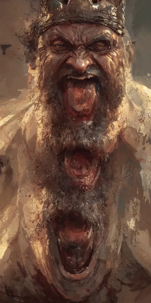 Image similar to Concept art Portrait of the ancient historical biblical SNARLING ANGRYING YELLING, jealous king Saul of Israel by craig mullins and marc simonetti, ARTSTATION, cgsociety, polycount, character design, CINEMATIC, AWE INSPIRING, BEAUTIFUL, ART GERM