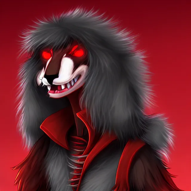 Image similar to furry - male - red - black - weasel - necromancer - fursona uhd ue 5 visual novel pc game expressions