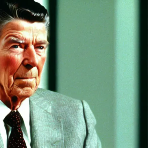 Image similar to “a still of Ronald Reagan playing Catherine Tramell in Basic Instinct (1992)”