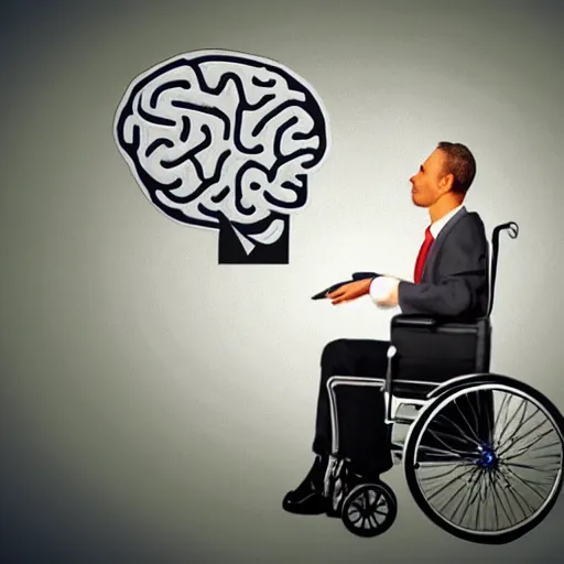 Prompt: man with wheel as brain