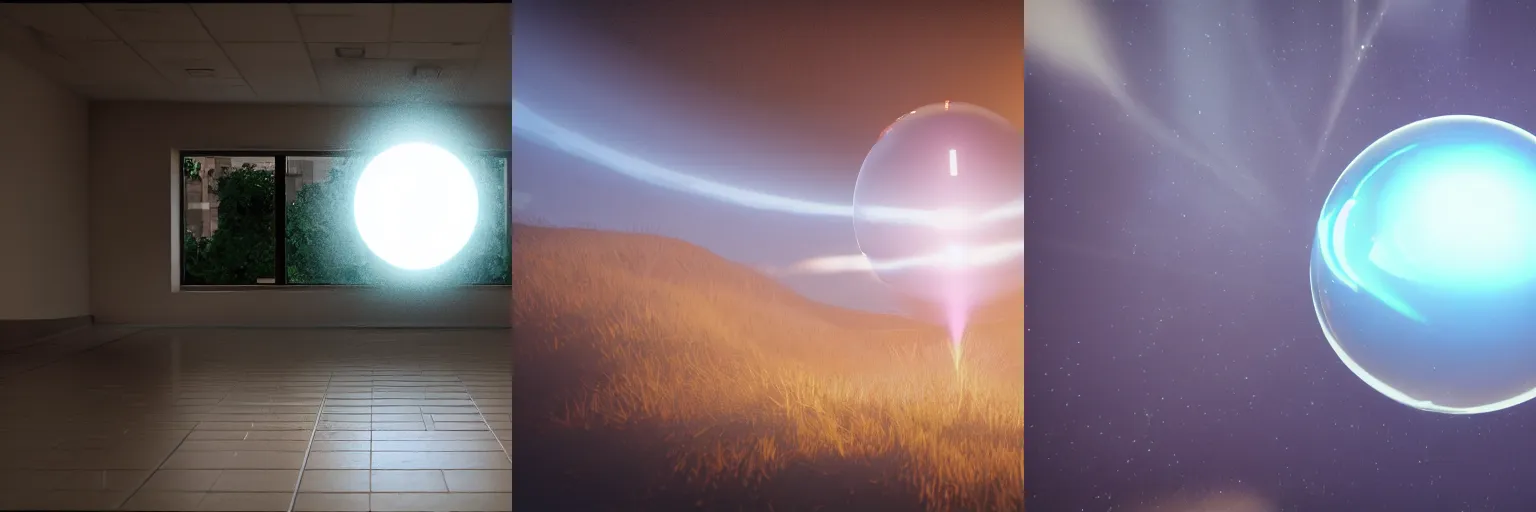 Prompt: Translucent Sphere, First-Person view, Volumetric Lightening, Octane Render, Unreal Engine 5