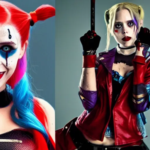 Prompt: elizabeth olsen as harley quinn from suicide squad