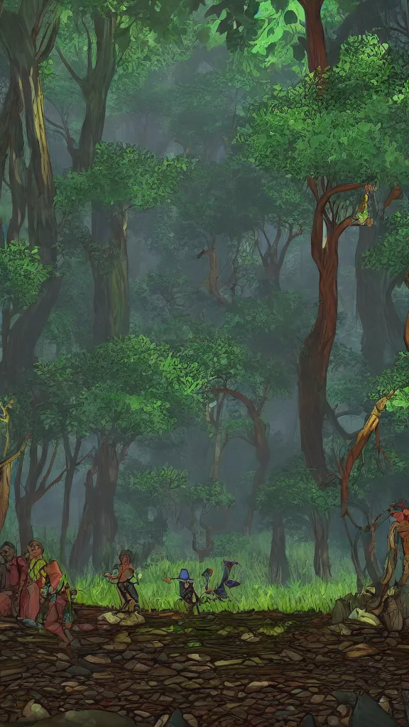 Image similar to a clearing in a forest in the style of Kings Quest 6