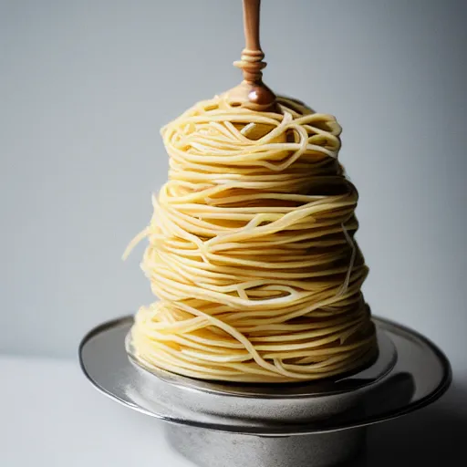 Image similar to a tripple layer wedding cake made out of pasta spaghetti, professional food photography, very detailed, 4k