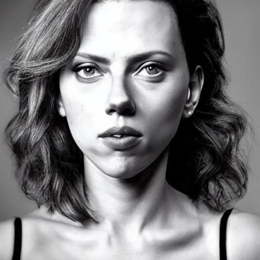 Image similar to a woman who is a genetic combination of scarlett johansson and sigourney weaver, face and upper body focus