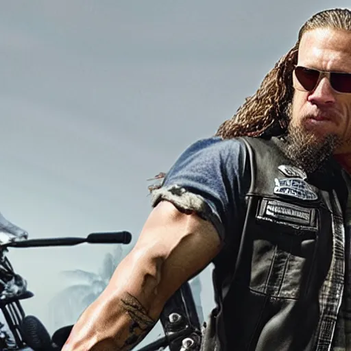 Image similar to jhon cena in sons of anarchy very detailed 4k quality super realistic