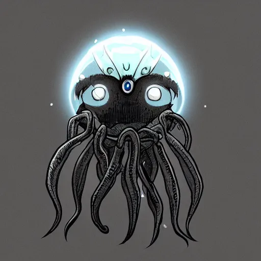 Image similar to Eye of Cthulhu drawn as a Hollow Knight Boss