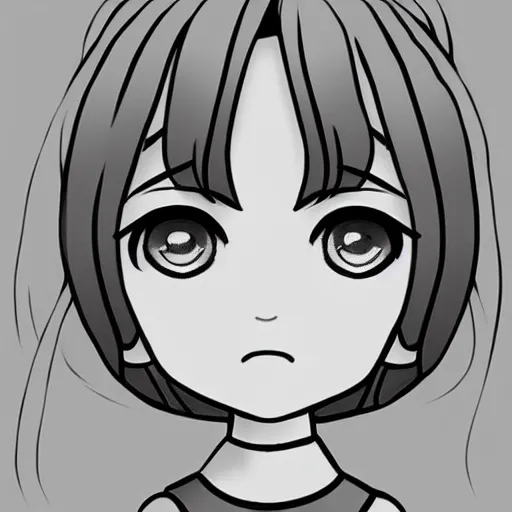 Image similar to beautiful line art of the face detailing cute nendoroid girl in the style of ukiyoe, toon rendering, close-up, flat, flat tone, unshaded, flat shading