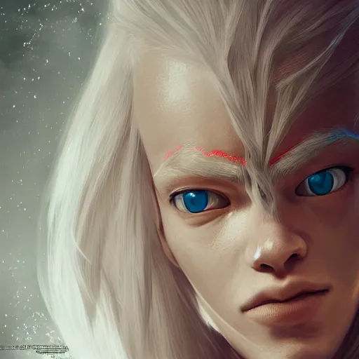 Prompt: studio portrait of albino snow elf archer, handsome, elegant, ultrafine hyperrealistic detailed face illustration by kim jung gi, irakli nadar, intricate linework, sharp focus, bright colors, matte, octopath traveler, final fantasy, unreal engine highly rendered, global illumination, radiant light, intricate environment