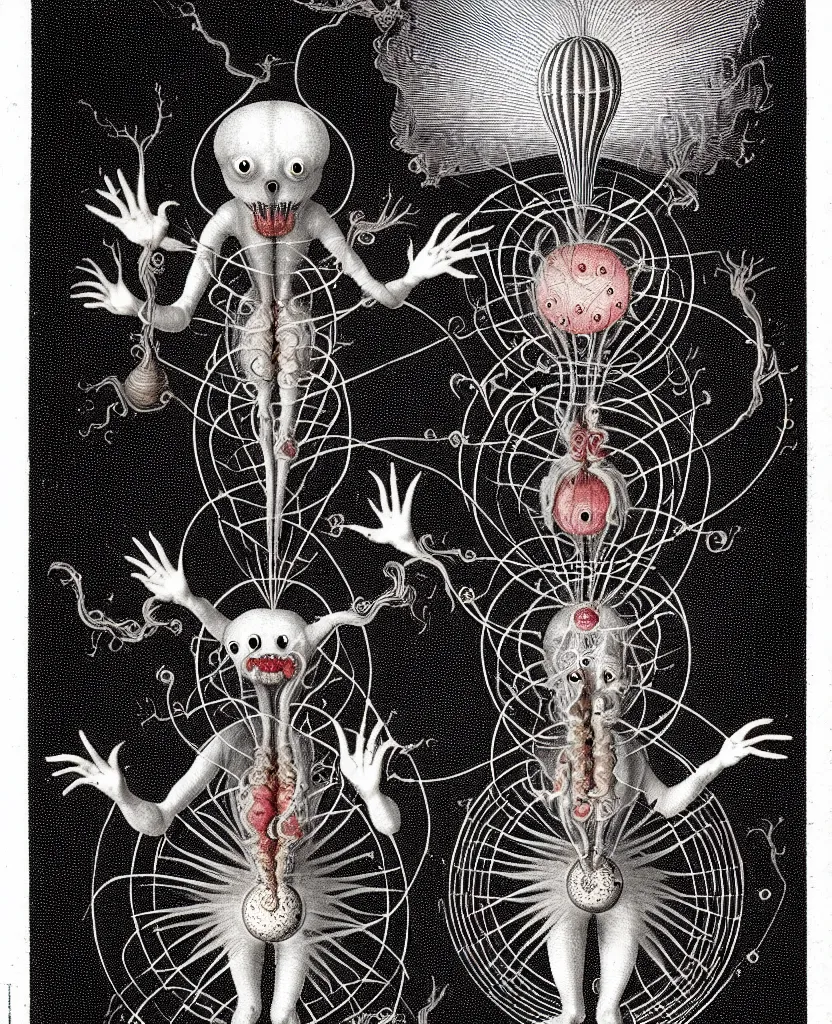 Image similar to whimsical freaky creature sings a unique canto about'as above so below'being ignited by the spirit of haeckel and robert fludd, breakthrough is iminent, glory be to the magic within