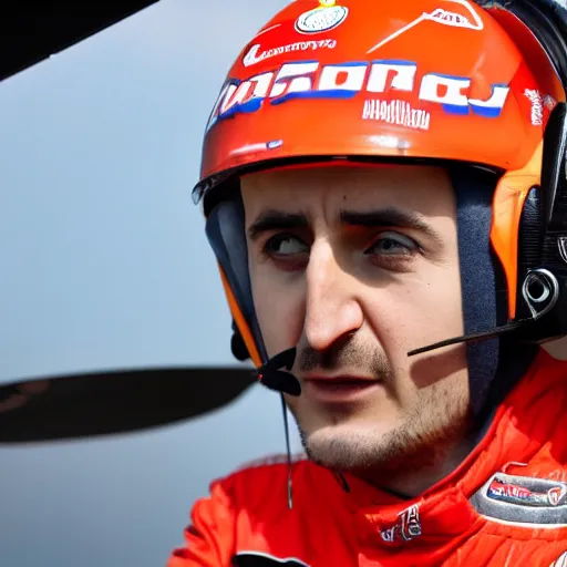 Image similar to Robert Kubica in a colorful helicopter hat with a little rotor on top