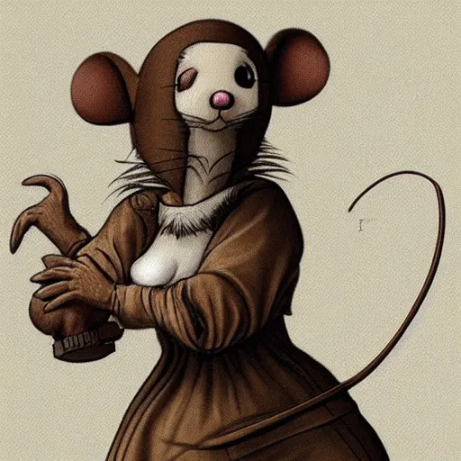 Prompt: athletic female anthropomorphic kemono mouse thief. da vinci. pegament. highly detailed.