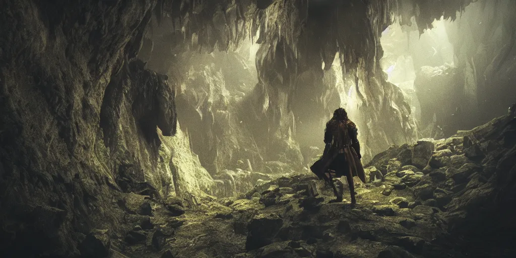 Image similar to a giant cave troll in the style of lord of the rings, 8 k, moody lighting, shallow depth of field,