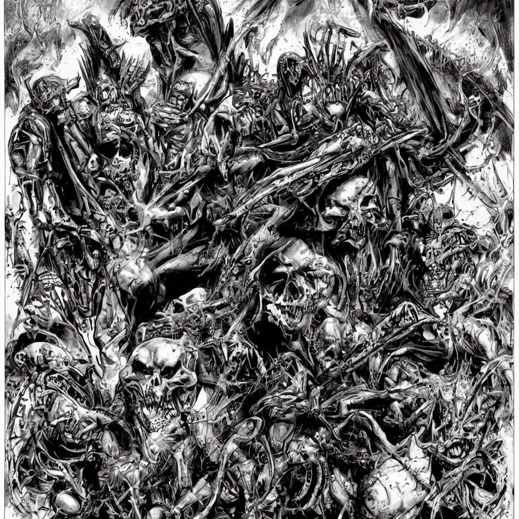 Prompt: judge death by simon bisley and h.r. giger