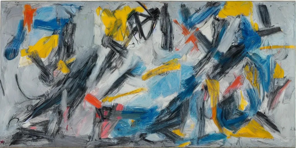 Prompt: de kooning thin scribble on withe canvas, blue shift, yves tanguy, first iteration, oil on canvas, thick impasto