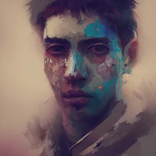 Prompt: blurry painted male face, by Ismail Inceoglu, detailed, blurred, muted colors, detailed, illustration, portrait, character, brushstrokes, 4K