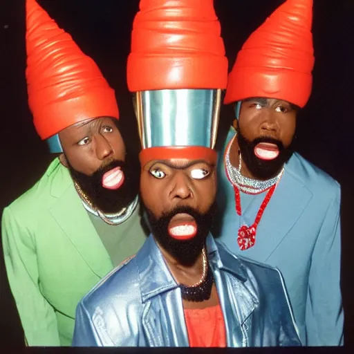 Image similar to conehead mr. t pop band, detailed facial expressions, 1 9 8 0 s aesthetic