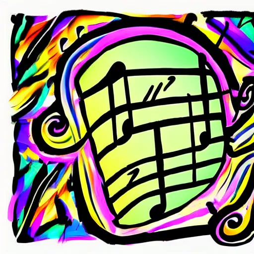 Image similar to musical notes emanating from a bongo drum, digital art, highly detailed, high quality, bright colors,