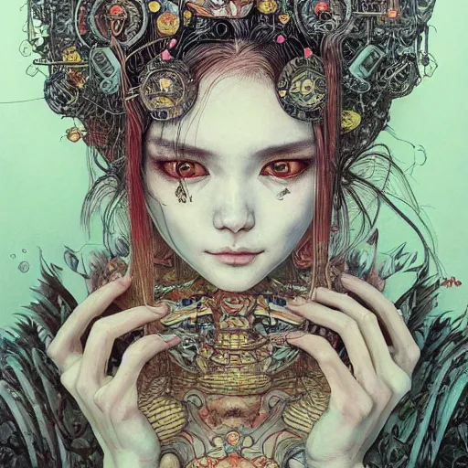 Prompt: beautiful portrait painted in jacek yerka aykut aydogdu and leslie zhang style drawn by vania zouravliov and takato yamamoto, inspired by cyberpunk, intricate acrylic gouache painting, high detail, sharp high detail, artstation, manga and anime