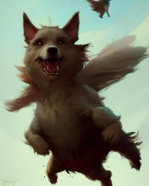 Image similar to a cute magical flying dog, fantasy art drawn by disney concept artists, greg rutkowski, golden colour, high quality, highly detailed, elegant, sharp focus, concept art, character concepts, digital painting, mystery, adventure