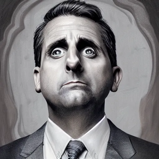 Prompt: an extremely ornate portrait of a steve carel as michael scott, ultra detailed, intricate, elegant, digital art painting, smooth, sharp focus magazine art cover illustration, regal, award winning picture, extremely detailed masterpiece, sense of awe, featured on artstation, artgerm, magic the gathering, mtg, d & d,