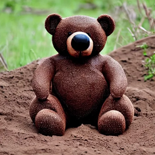 Image similar to Teddy Bear made of slime, inviting clay mud, slick and slimy, warm and yielding