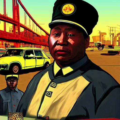 Prompt: a black mao zedong in gta v, cover art by stephen bliss, boxart, loadscreen