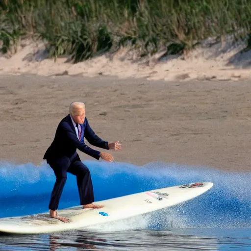 Image similar to ( joe biden ) surfing on top of a crocodile