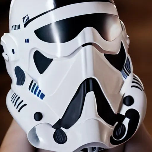 Image similar to female stormtrooper with stormtrooper - helmet in white bikini, bending over, tattoos of star wars symbols, graffiti style