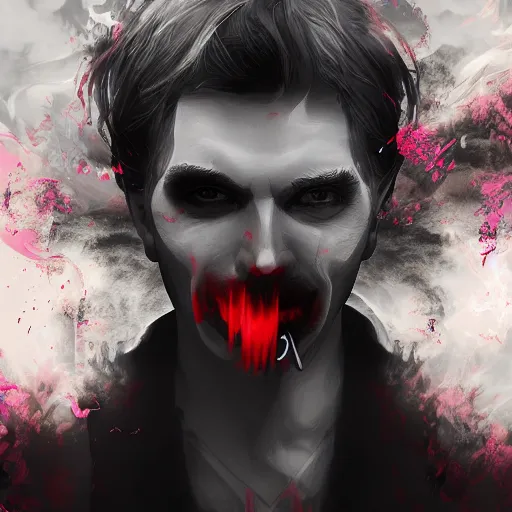 Prompt: Vampire made of colorful smoke, hazy, atmospheric, inspiring digital art, award winning, artstation,