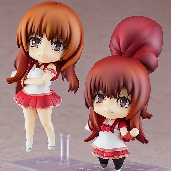 Prompt: an anime nendoroid of a lovely red - hair girl wearing roses, figurine, detailed product photo