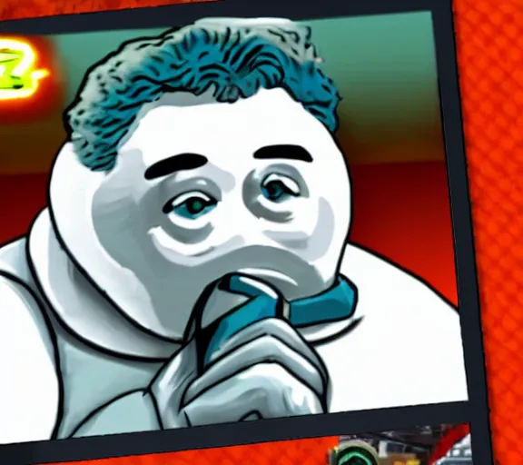 Prompt: screenshot of a sega genesis game, michelin man, columbo, chuck schumer