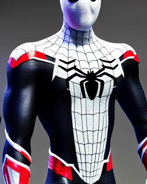 Image similar to photorealistic, hyperdetailed sketch of black spider - man suit with white webbing by insomniac games