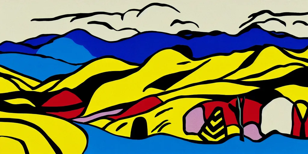 Image similar to pop art landscape illustration in the style of roy lichtenstein