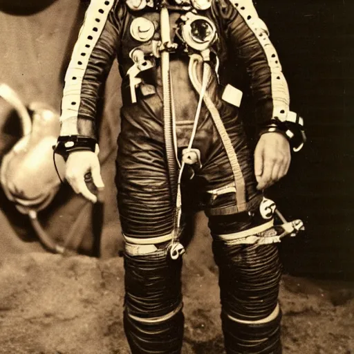 Prompt: detailed photo of an astronaut wearing an early diving suit, holding an electric guitar on the moon. old diving suit pictures. old diving suit. early diving suit. old diving suit photos. detailed