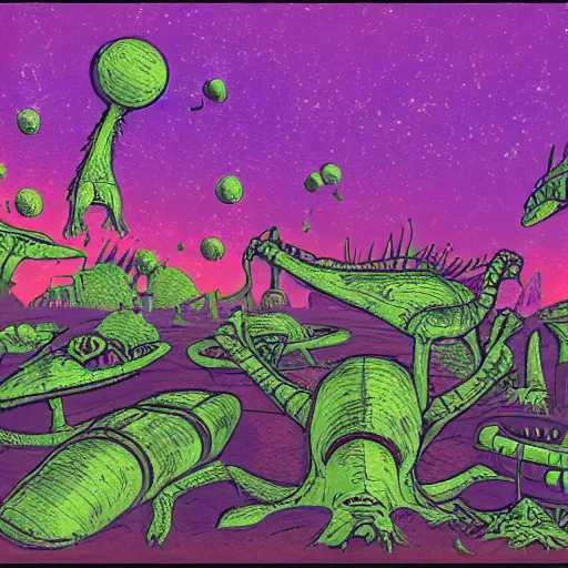 Image similar to alien world in the style of mark cooper art