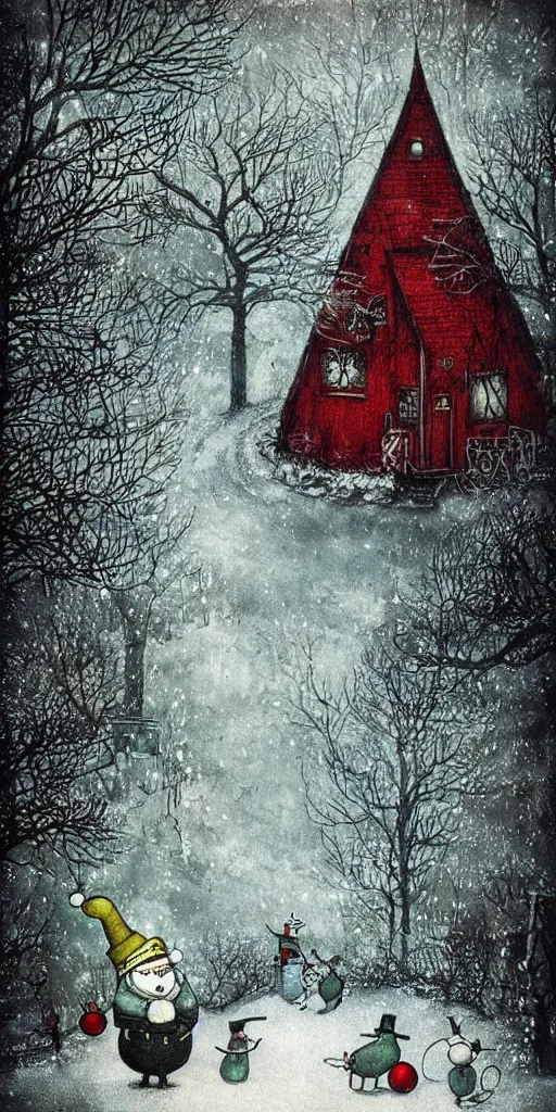 Prompt: a frosty christmas scene by alexander jansson