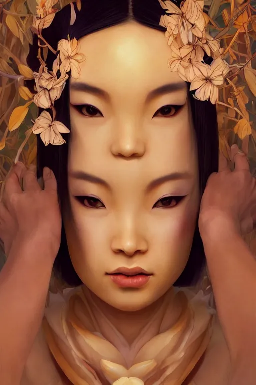 Prompt: stunningly beautiful, inuit geisha prima ballerina in jungle, symmetrical face, golden hour, smooth, focus, highly detailed, hyper realistic, dramatic lighting, elegant, intricate, concept art, art by wlop, mars ravelo, greg rutowski, artstation