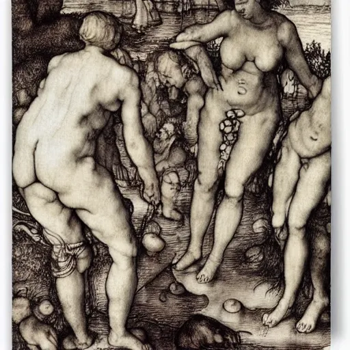 Prompt: “women bathing in a lake by albrecht Dürer”