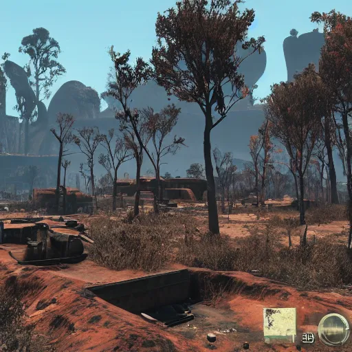 Uluru in ruins post nuclear war in fallout 4 in stable diffusion